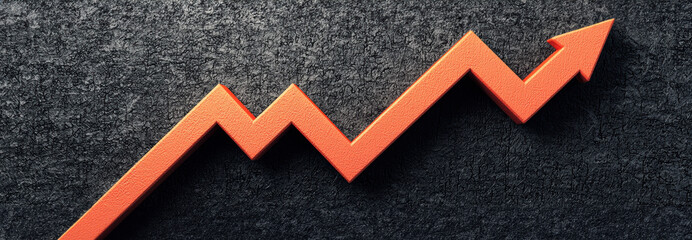 Poster - Dynamic red arrow trending upwards on textured dark background symbolizes economic growth, business success, progress, and financial gains.