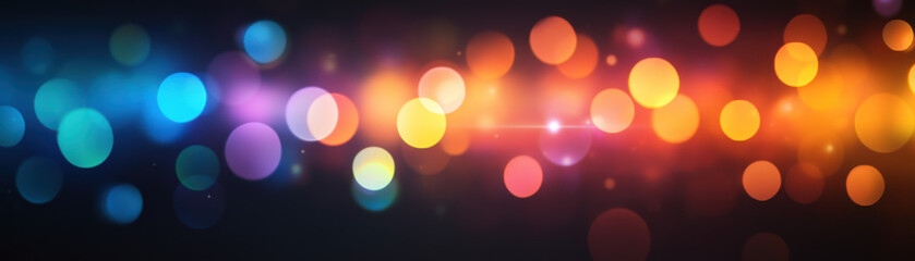 Poster - vibrant multicolored bokeh lights on a dark background, creating a festive and warm atmosphere with 