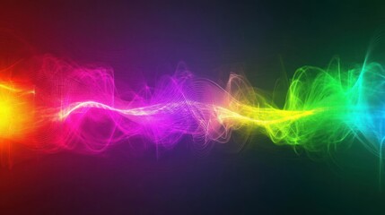 Sticker - Abstract colorful wavy lines with light effect on dark background.