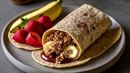 Wall Mural -  Deliciously nutritious breakfast wrap with fresh fruit