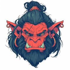 Wall Mural - A stylized illustration of a fierce, mythical troll with distinct features.