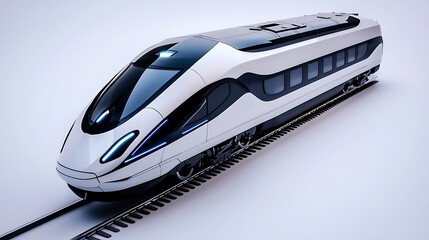 A modern high-speed train zooms along railway tracks, a symbol of advanced transportation technology.