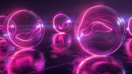 Sticker - Abstract glowing pink orbs on a reflective surface.