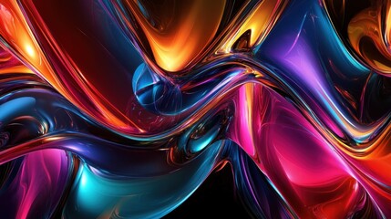 Wall Mural - Abstract colorful fluid shapes with metallic sheen and iridescent glow.