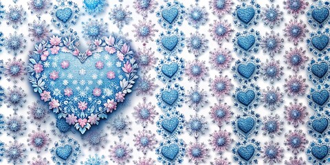 Wall Mural - knitted fabric with blue and red hearts