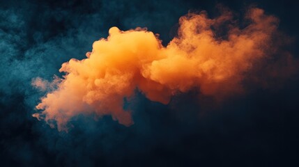 Wall Mural - Abstract orange smoke cloud on dark blue background.