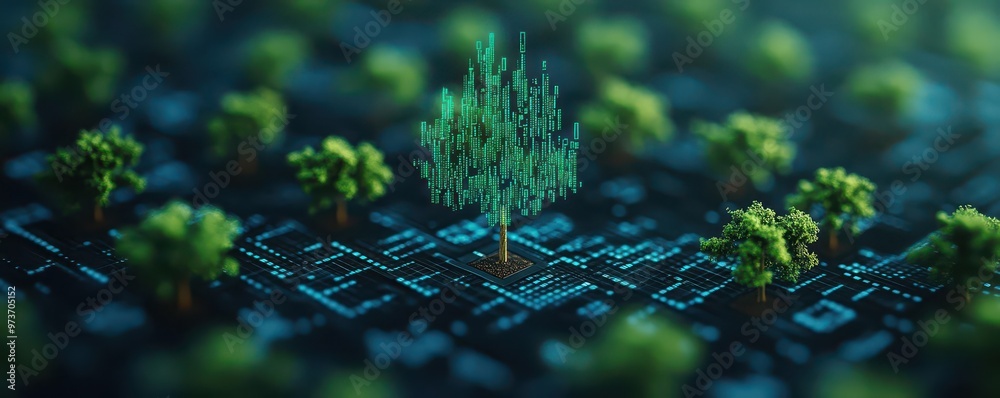 A digital forest where every tree represents a different stock, growing ...