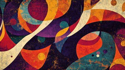 Wall Mural - Abstract geometric pattern with a mix of colorful shapes and textured background.