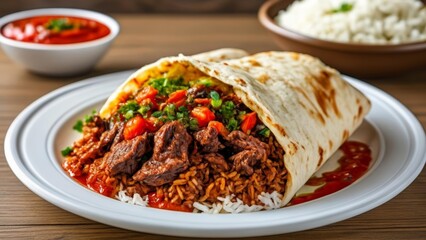 Wall Mural -  Delicious Burrito with Rice and Salsa