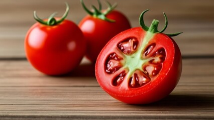 Wall Mural -  Freshly harvested tomatoes on a rustic table