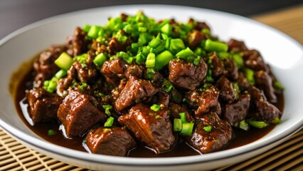 Sticker -  Delicious beef stew with vibrant green onions ready to be savored