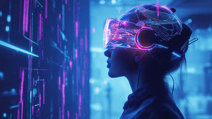 digital visualization of the mind mental state psychological health brain power psychology concept profile virtual reality illustration artificial intelligence looking at computer screen