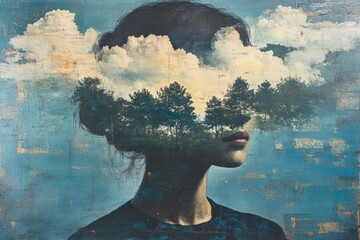 A Woman's Face Covered by Clouds and Trees