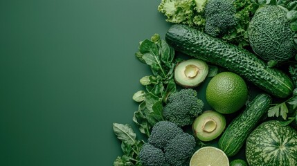 Vibrant Green Produce Arrangement with Broccoli Avocado and Fresh Greens