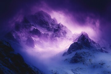 Wall Mural - Majestic Snowy Mountain Peak Bathed in Purple Twilight