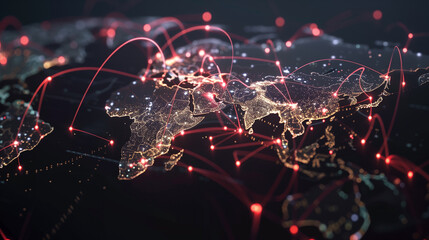 Wall Mural - Global map with illuminated network connections representing global communication and technology