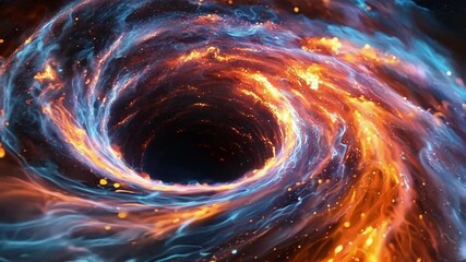Poster - Mesmerizing swirl of glowing particles creating a vortex of light, ideal for representing concepts related to space, energy, or abstract phenomena