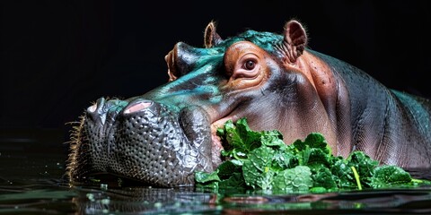 Wall Mural - Semi-Aquatic Mammal Enjoying a Feast of Lush Vegetation