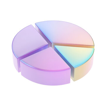 pie chart fluid holographic Iridescent 3d render icon isolated on transparent background cutout