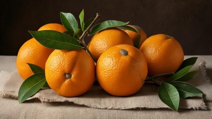 Wall Mural -  Fresh oranges with leaves ready for a healthy snack