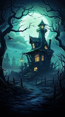 Poster - Spooky haunted house at night