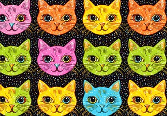 Canvas Print - Cute Cartoon Cats Seamless Pattern