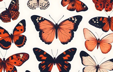 Sticker - Orange and Black Butterflies on White Background