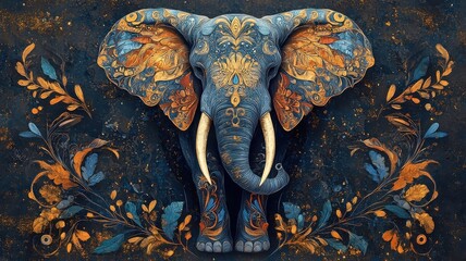 Textured pattern elephant, intricate details, layered elements.