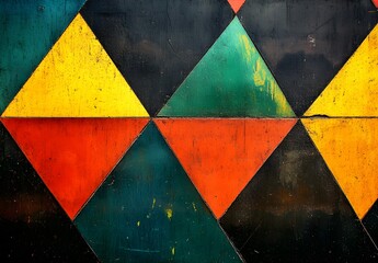 Canvas Print - Abstract Geometric Shapes and Colors on a Metal Surface