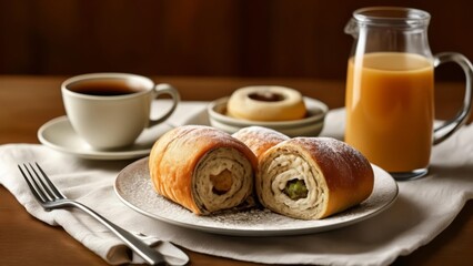  Delicious breakfast spread with pastries coffee and orange juice