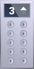 Poster - Illustration of a modern elevator control panel with round buttons showing that the elevator is currently on the third floor and going up
