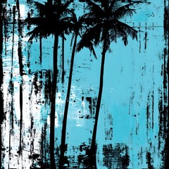 Poster - Abstract Blue and Black Palm Tree Background