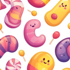 Wall Mural - Cute Colorful Candy Seamless Pattern