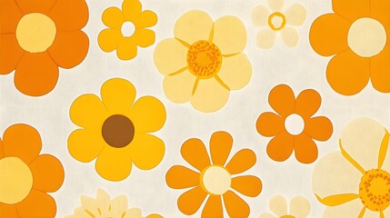 Canvas Print - Orange and Yellow Floral Pattern