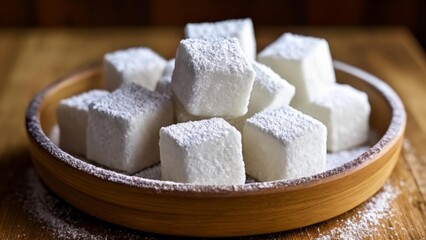 Wall Mural -  Delicate white cubes of sugar dusted with powdered sugar ready to sweeten any moment