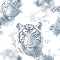 Wall Mural - Watercolor Tiger Seamless Pattern