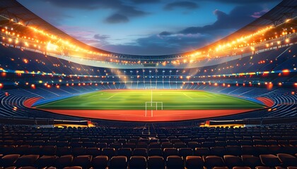 Poster - anticipation in an empty stadium under dramatic lighting before the excitement of a sporting event