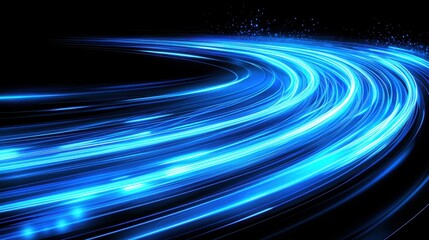 Sticker - Abstract Blue Light Trails on Black Background   Futuristic Technology Concept