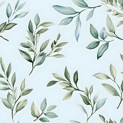 Canvas Print - Watercolor Green Leaves Pattern