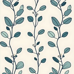 Canvas Print - Simple Seamless Pattern with Blue Leaves and Stems