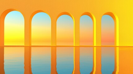 Canvas Print - Yellow Arches Reflecting on Water Surface