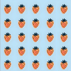 Sticker - Strawberry Pattern on Blue Background