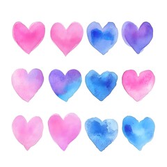 Wall Mural - Watercolor Heart Shapes