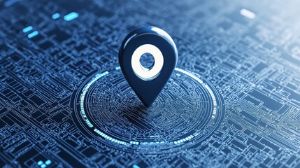 Poster - D Location Pin on Digital Circuit Board   GPS Navigation  Location Services  Technology   Map  Digital  Future