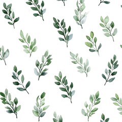 Canvas Print - Watercolor Green Leaves Seamless Pattern