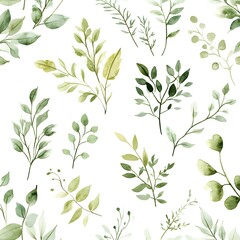 Wall Mural - Watercolor Green Leaves