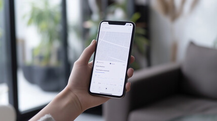 Poster - Phone mockup in hand, showcasing a mobile app UI with a modern minimalist background for a clean presentation.