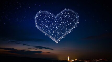 Wall Mural - A heart shaped starry sky with a lighthouse in the background