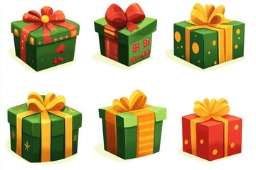 Wall Mural - A collection of christmas presents including a vector illustration of a christmas gift box.