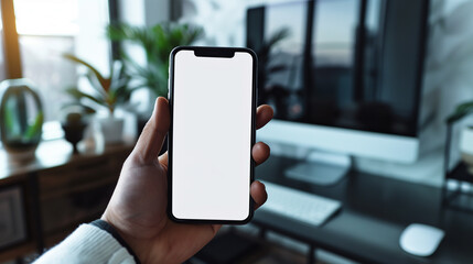 Poster - Phone mockup in hand, showcasing a mobile app UI with a modern minimalist background for a clean presentation.